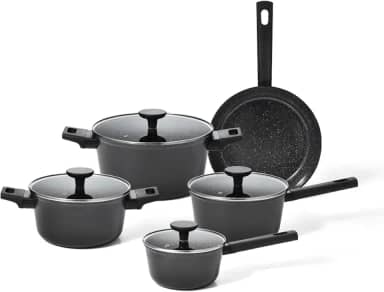 Oikos - Jogo Panelas Antiaderente Cerâmico 5 Peças para Fogão por Indução, a Gás, Elétrico e Vitrocerâmico Cor Preta Mou Chia