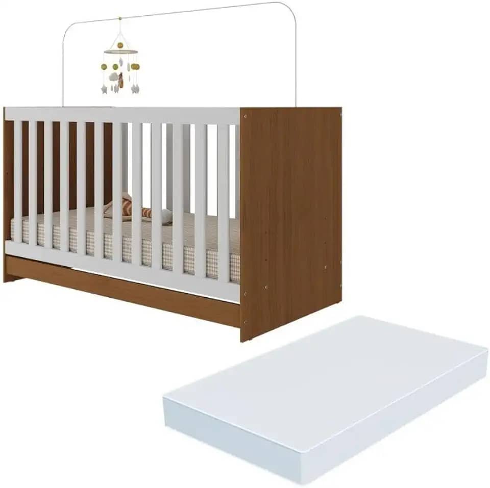 Berço 3 em 1 com Colchão Incluso Doce de Leite Multimóveis Mp4310 Madeirado/branco