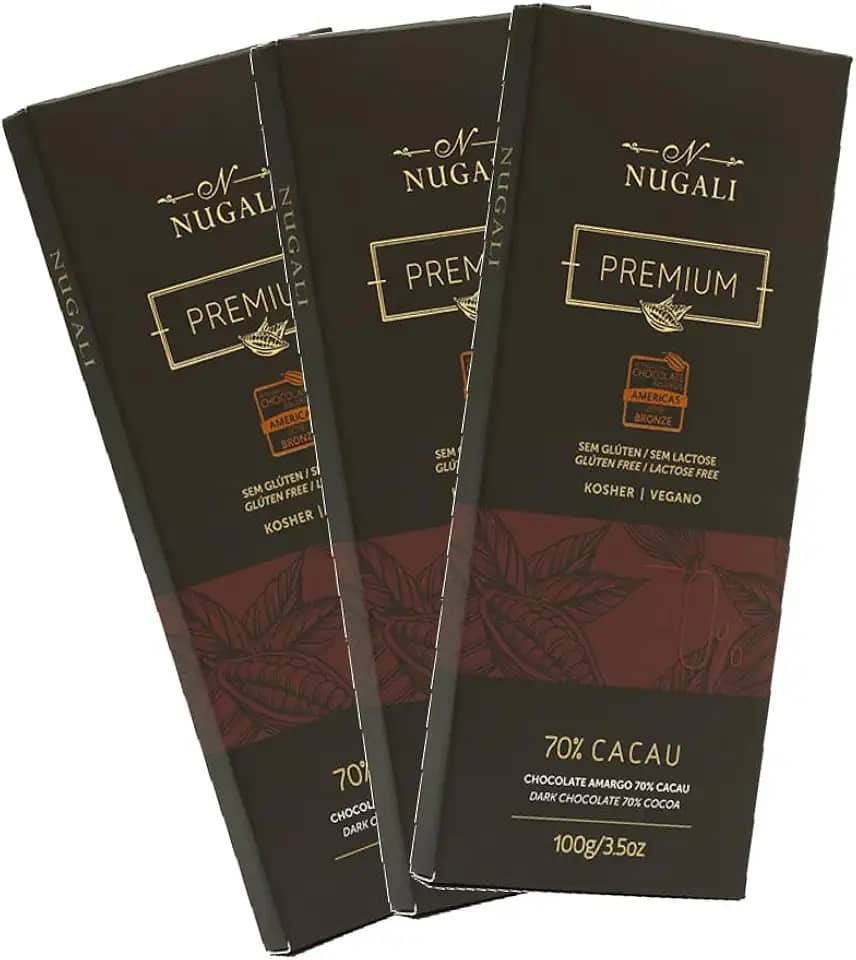 Kit Barra de Chocolate Amargo 70% – Nugali – 3 unidades de 100g