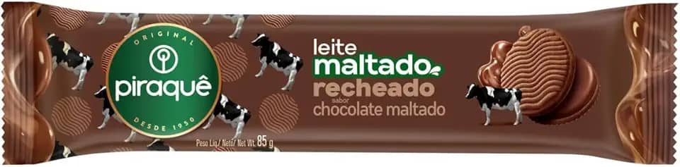 Biscoito Leite Maltado Recheio Chocolate Maltado Piraquê Pacote 85g