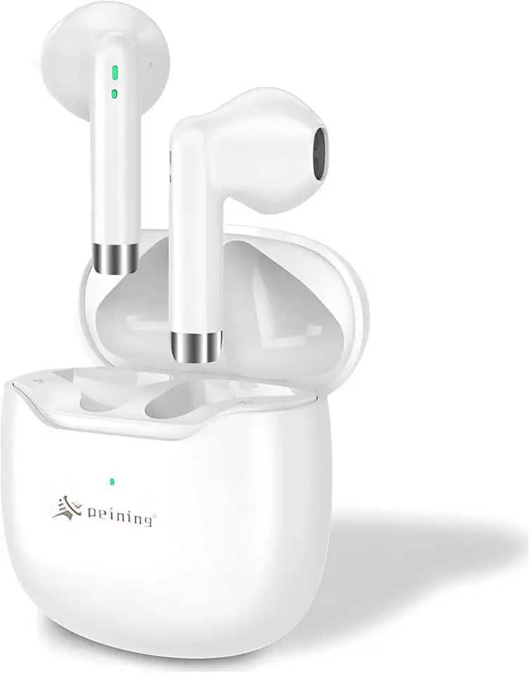 Fone de Ouvido Bluetooth 5.4 Sem Fio TWS, À Prova d’Água IPX4, Case de Carregamento, Microfone Embutido, Som Estéreo Hi-Fi, Bateria Longa, Anti Ruído, Compatível Android e iPhone (Branco)