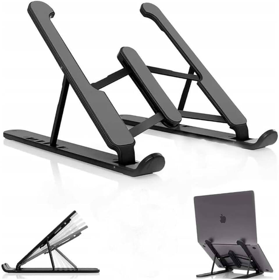 Suporte Ajustável Liga ALUMINIO para Notebook, 6 POSICOES, saida de ar, serve para notebook tablet celular qualquer eletronico, Ergonômico, Dobrável, 26 x 19 cm, Premium