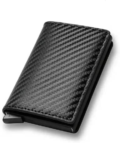 Carteira Slim RFID Antifurto com Ejeção Automática de Cartões em Couro Sintético Premium - Proteção Total para Homens e Mulheres