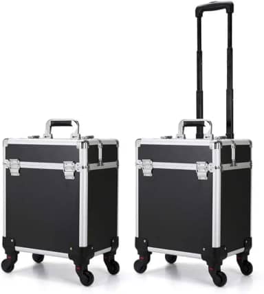 Maleta Mala de Maquiagem Profissional Divisórias e Rodinha 1+ Andar Completa Preta