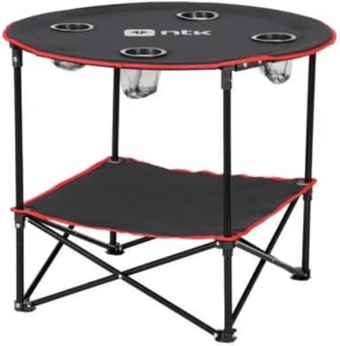 NTK, Mesa Lua Dobrável com Estrutura Reforçada e 4 Porta Copos Suporta até 25kg, Preto