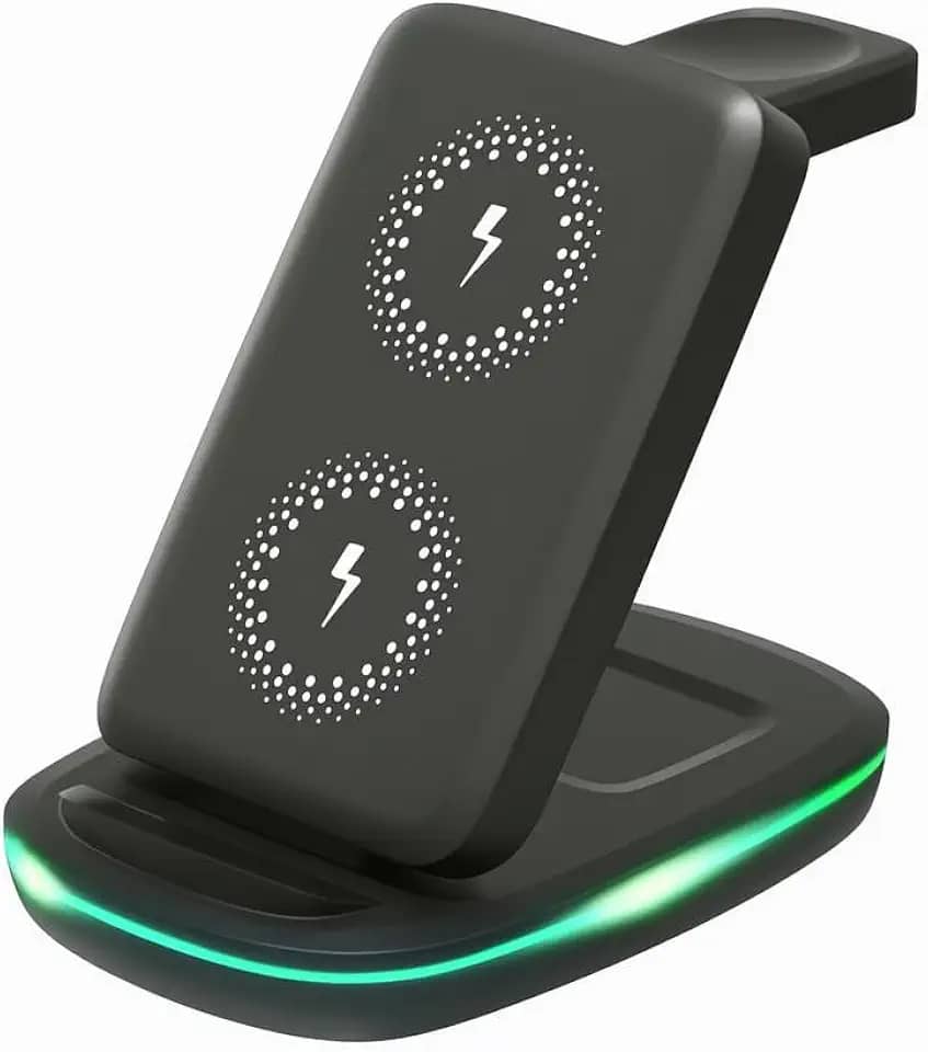 Carregador Sem Fio 3 em 1 Magnético 2025 Estação de Carregamento Portátil com Luz Noturna, Dobrável e Compatível com MagSafe iPhone 16/15/14/13/12 Apple Watch e AirPods