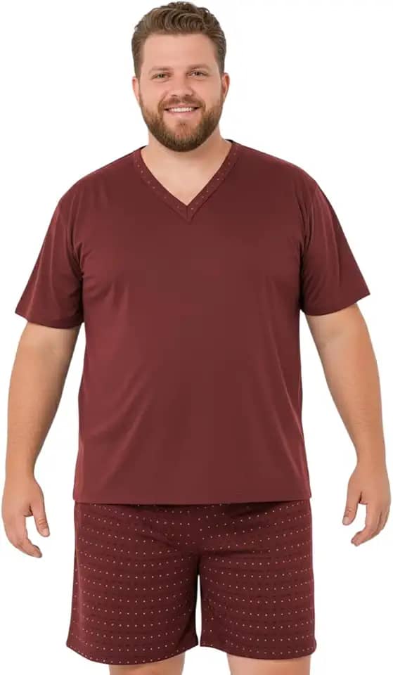Pijama Plus Size Masculino Adulto Manga Curta Gola V Macio Quentinho Tamanho Grande G1 G2 G3
