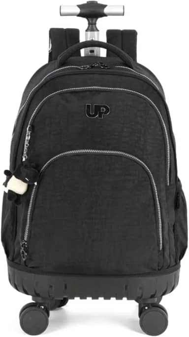 Mochila Escolar Notebook Carrinho Rodinhas 360 Graus Chaveiro Pelucia Up4you MC49155UP (Preto)