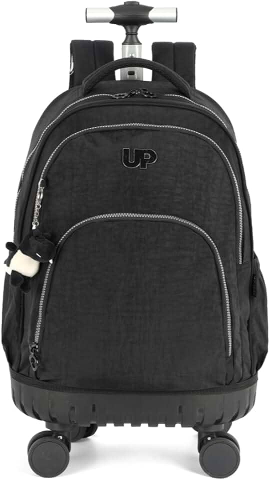 Mochila Escolar Notebook Carrinho Rodinhas 360 Graus Chaveiro Pelucia Up4you MC49155UP (Preto)