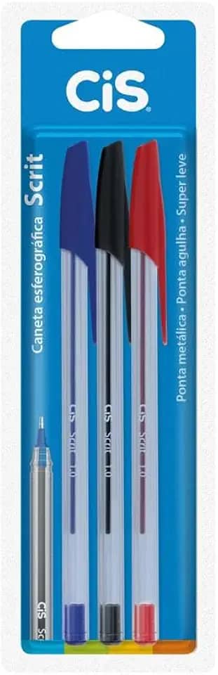 Caneta Esferográfica Scrit 0.7 mm, Azul/Preto/Vermelho, pacote de 3