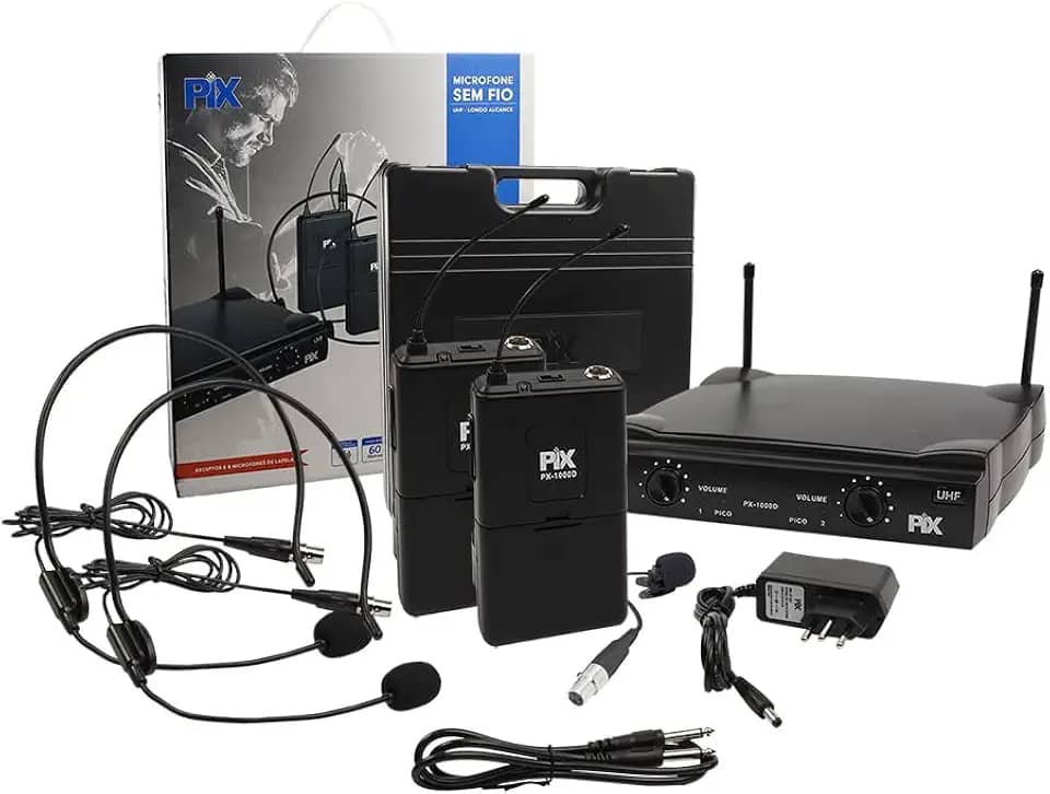 Microfone Sem Fio Com Receptor e 2 Microfones de Headset/Lapela 578,50 618,00 Mhz