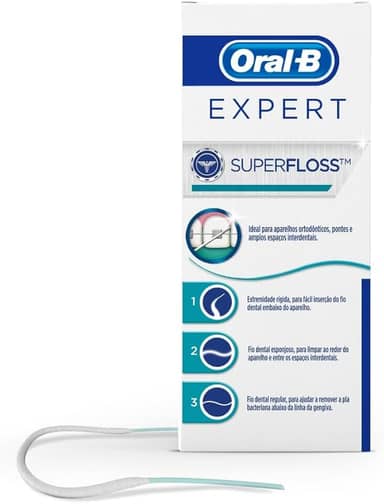 Oral-B Expert Super Floss, Ideal para Ortodontia, Coroas, Prótese, Pontes, 50 Unidades