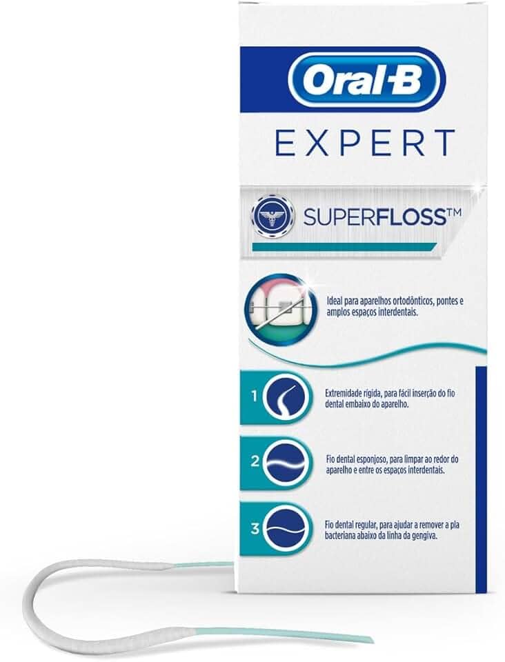 Oral-B Expert Super Floss, Ideal para Ortodontia, Coroas, Prótese, Pontes, 50 Unidades