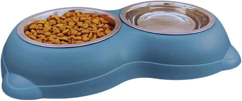Comedouro Pet Azul 400ml Inox VMSTARK - Tigela Antiderrapante para Cães e Gatos | Lavável, Resistente e Charmoso