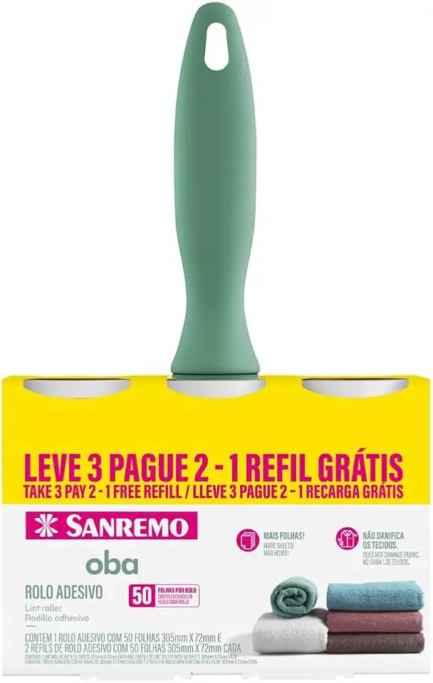Sanremo - Kit de Rolo Adesivo de 50 Folhas Ultra Adesivas, Com Dois Refis, Linha Oba