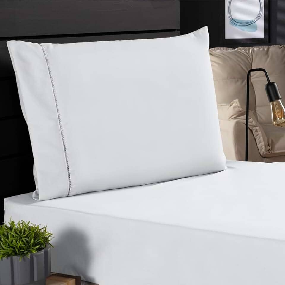 Jogo de Cama Classic Solteiro Percal 400 Fios Ponto Palito 02 Peças, Antiácaro, Anti-pilling com Toque Macio - Branco