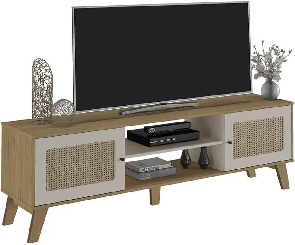 Rack para Tv ate 75" com 2 portas CHARLOTTE cor Carvalho/Off White - Artely