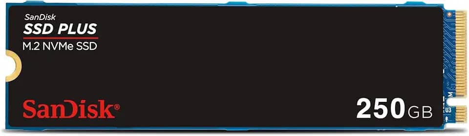 SSD Sandisk Plus - 250GB, NVMe, M.2 2280, Leitura até 2400MB/s, Gravação até 1500MB/s