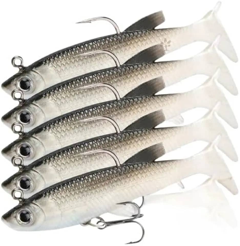 Kit 5 Iscas Artificiais Soft Bait – Tucunaré, Traíra e Corvina com Anzol Embutido