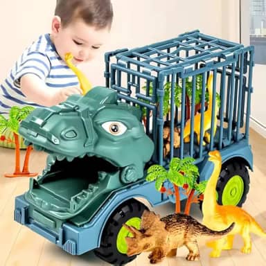 Caminhão Carrinho + 4 Dinossauros Safari Brinquedo Crianças