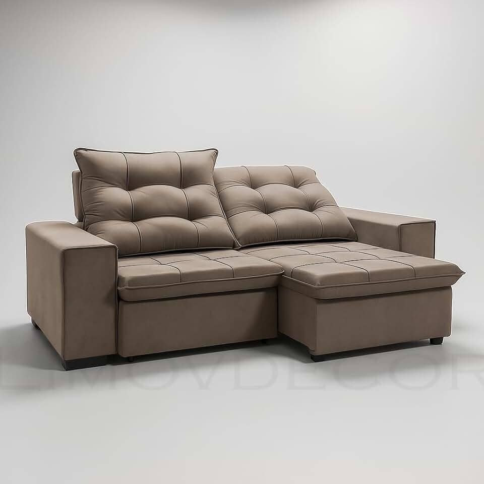 Sofá Conforto Plus Reclinável e Retrátil Aurora Veludo LIMOV (Capuccino, 1,50m)