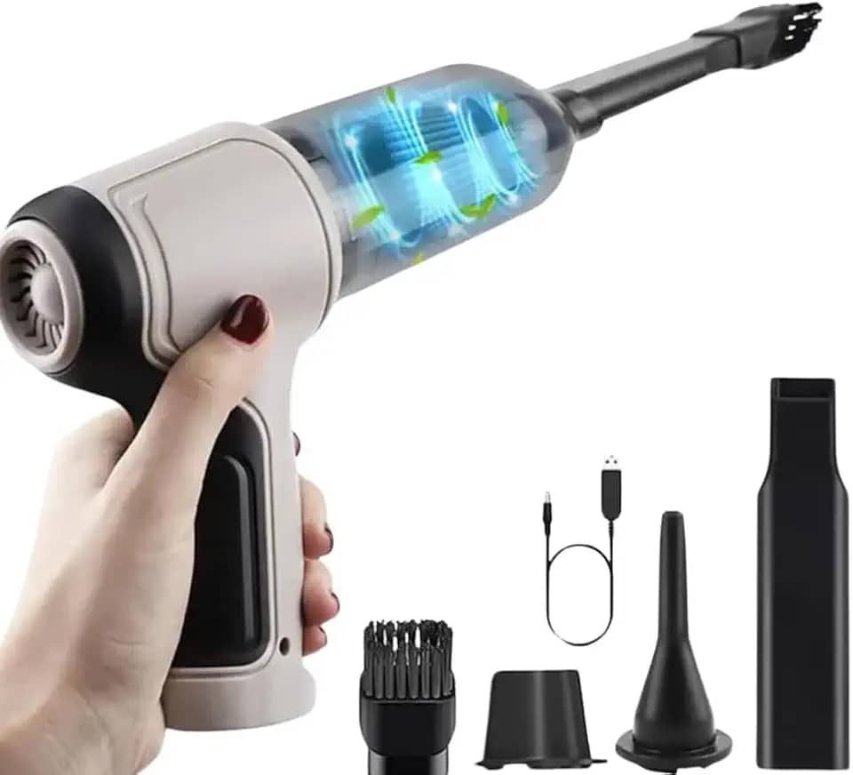 Aspirador de Pó Portátil Soprador 2 em 1 Multifuncional Sem Fio Recarregável USB Ideal Para Limpeza de Carro, Sala, Cozinha, Quarto, Banheiro, Escritório, Computador (Cinza)