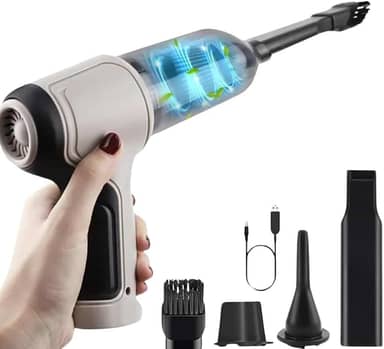 Aspirador de Pó Portátil Soprador 2 em 1 Multifuncional Sem Fio Recarregável USB Ideal Para Limpeza de Carro, Sala, Cozinha, Quarto, Banheiro, Escritório, Computador (Cinza)