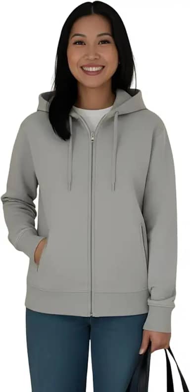 Jaqueta de Moletom Feminino Cinza com Ziper e Capuz Blusa de Frio Inverno Mulheres