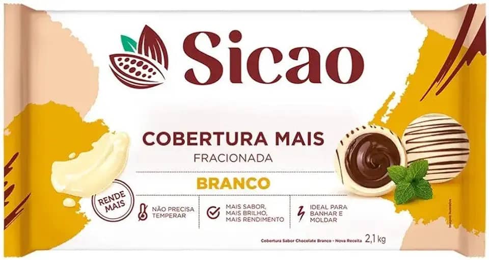 Chocolate Branco Cobertura Mais em Barra 2,1Kg Sicao