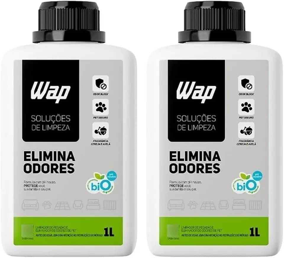 Kit WAP Elimina Odores Pet – 2 Frascos de 1 Litro – Neutraliza Mau Cheiro, Urina e Fezes, pH Neutro, Biodegradável, Fragrância Cereja e Avelã