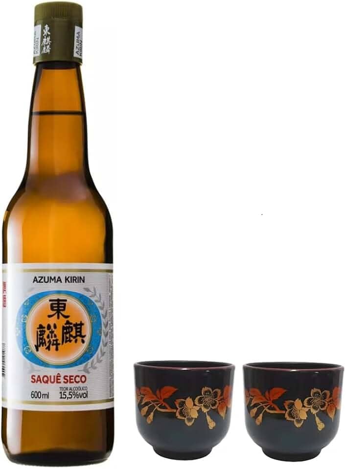 Kit 01 Saquê Seco Azuma Sake Kirin Comum + 02 Copo Guinomi (ÚNICO, Flor Sakura)