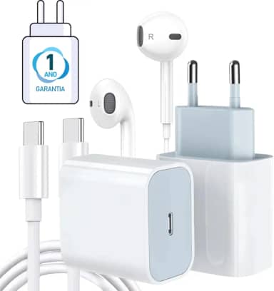 Blance - Kit Carregador PD Turbo USB-C + Fone de Ouvido Para iPhone 15, Plus, Pro e Max