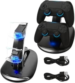 Kit 2 Controles Sem Fio Bluetooth + Carregador Compatível com PS4, PC e Smart TV – Joystick Gamer Ergonômico, Vibração, Botões de Alta Precisão, Perfeitos para Jogos FPS, Esportes, Aventura, RPG