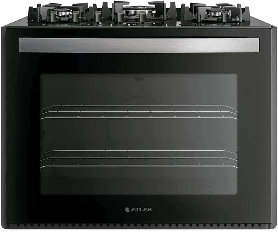 Atlas, Fogão de Embutir, Gás, 5 Bocas, Vidro Temperado, Forno Deslizante, Preto, Utop Tripla Chama, Embutido, 65x80x68,2cm, Acendimento Automático, 37,5kg