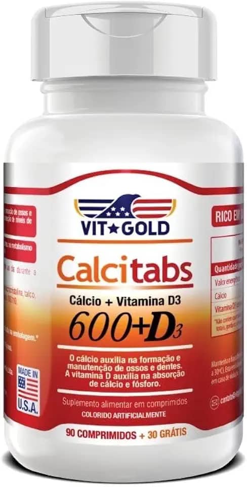 Calcitabs - Cálcio 600 mg + Vitamina D3 Vitgold com 90 comp.