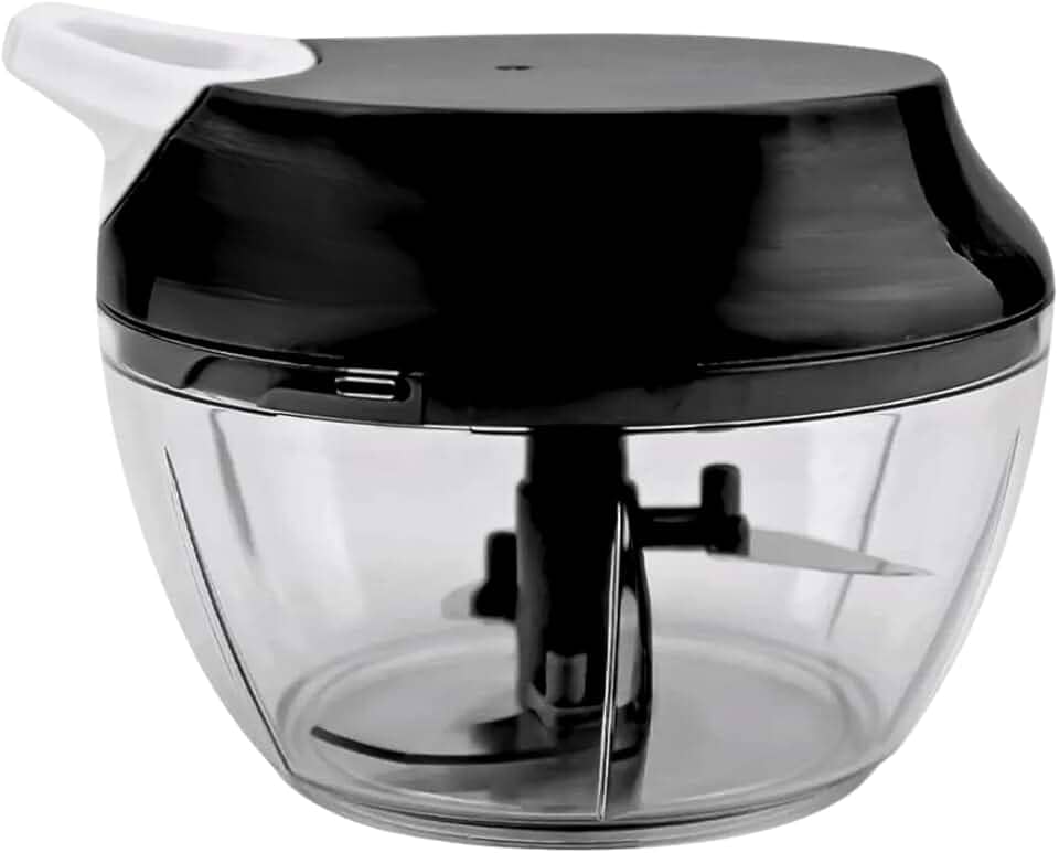 Processador de Alimentos Grande 500ml Triturador Com Três lâminas Em Inox Manual Acionamento Por Corda Retrátil (Preto)