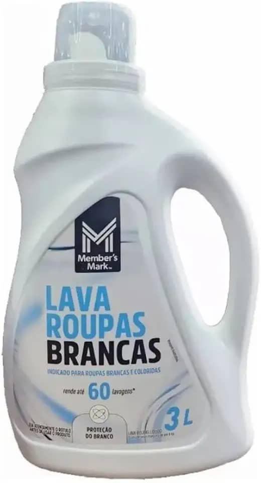 Sabão Líquido para Roupas Brancas, Lava Roupas Líquido Roupas Brancas Members Mark 3L, Tecidos brancos e coloridos. Proteção do branco.