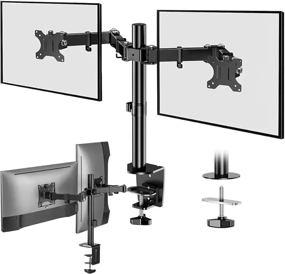 Suporte Bi-Articulado para 2 Monitores 14-30" Braço Articulado Ajustável Mesa para Monitor VESA 75x75/100x100, com Gerenciamento de Cabos