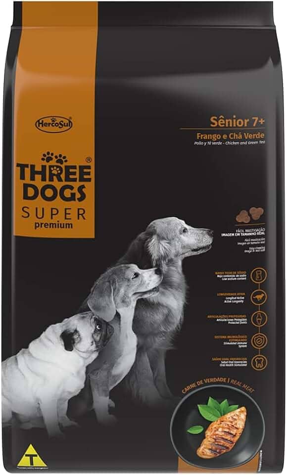 Three Dogs Ração Super Premium Senior Frango Chá Verde 15Kg