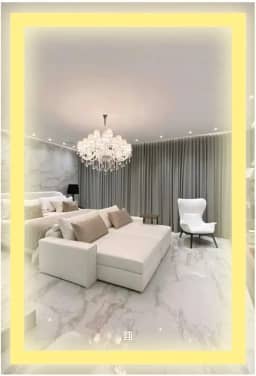 Espelho Retangular Com 3 Tons de LED - Grande de parede moderno jateado lapidado decorativo com iluminação e Botão Sensor touch screen (3 cores de Luz - LED QUENTE, NEUTRO E FRIO) (30x40cm)