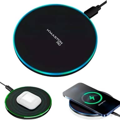 Carregador Rápido sem fio 20W compatível com iPhone 16 15 14 13 12 11 Pro Max/Mini/Plus/XR/X/8, Max Fast Wireless Pad Mat para Samsung Galaxy S23/S22/S21/S20/S10, Galaxy Buds e Fones