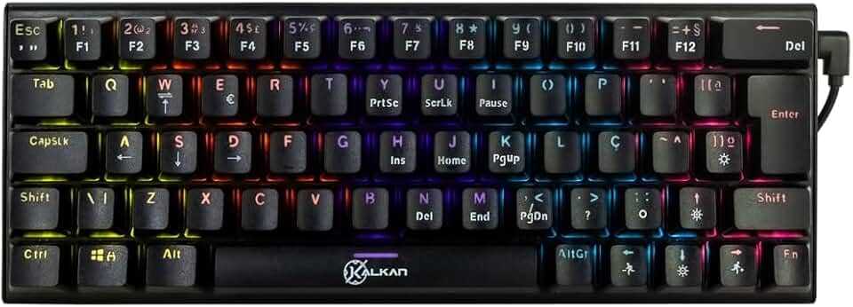 Teclado Mecânico Gamer Kalkan Loki 60% Iluminação Rainbow Preto Switch Marrom USB Tipo-C KLK00015
