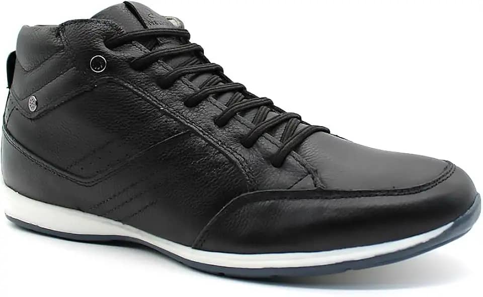 Sapatênis Masculino Couro Legítimo Cano Alto com Zíper Lateral Elegance