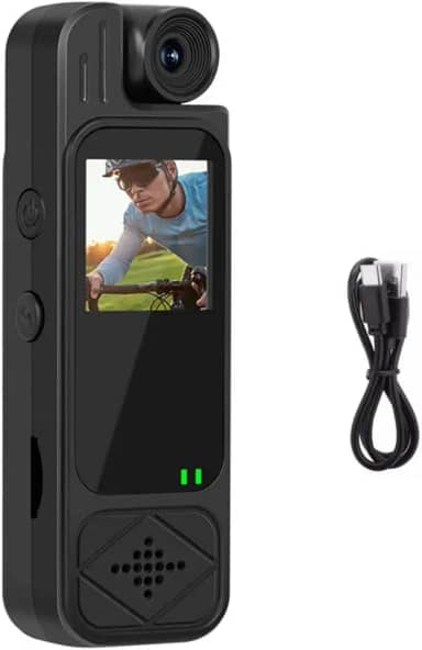 Mini câmera corporal com lente rotativa de 180°, detecção de ação HD, visão noturna infravermelha, 128 GB, armazenamento de cartão TF, gravador 1080p