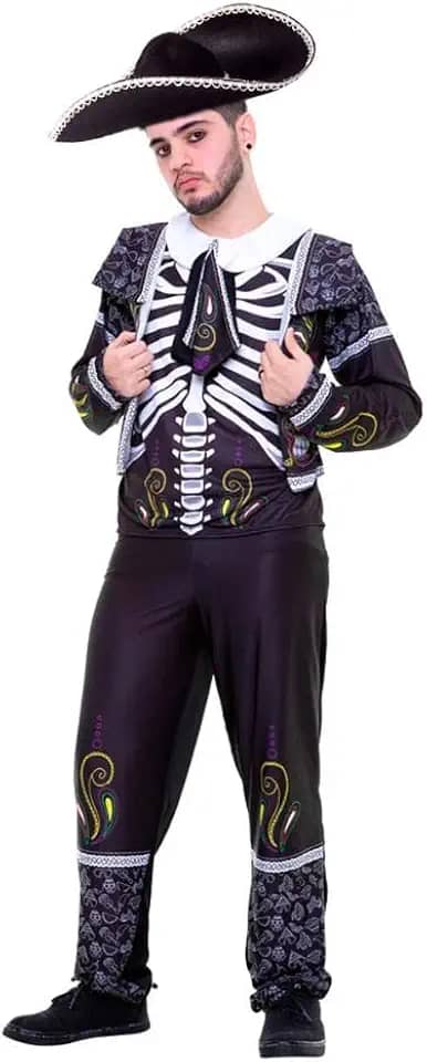 Fantasia de Halloween Masculina Caveira Mexicana do 38 ao 48