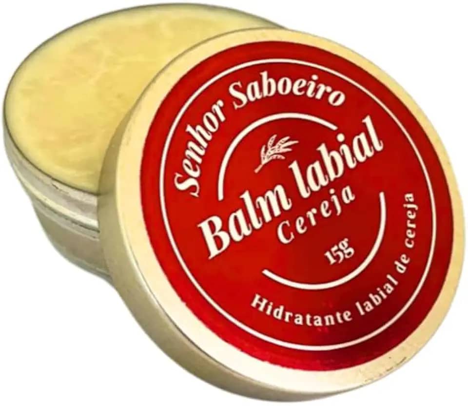 Hidratante Labial Balm Natural Senhor Saboeiro com Manteiga de Cacau e Óleo de Coco Lábios Hidratados e Saudáveis - 15g - Cereja