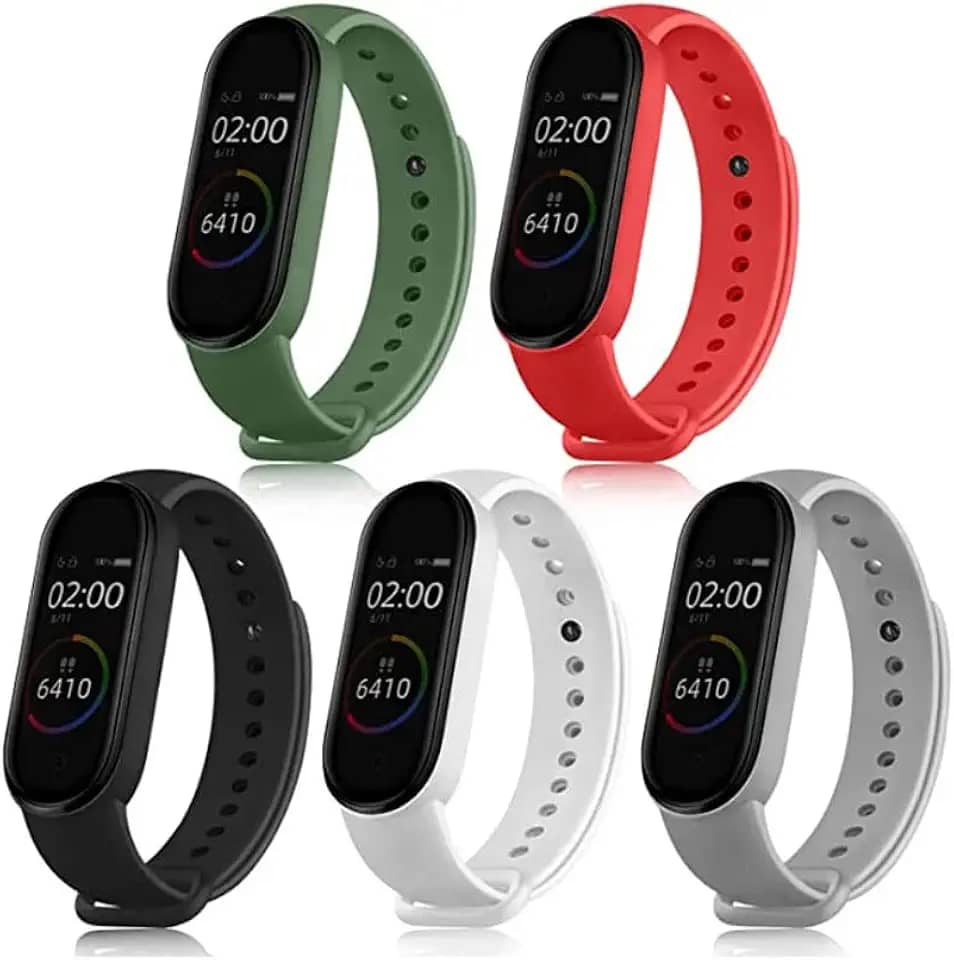 Pacote Kit 5 Pulseiras Extras Compatível com Mi Band 5 6 Sport Silicone Cores Vivas