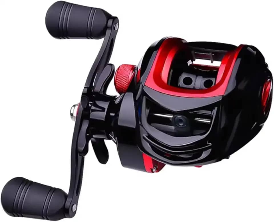 Carretilha de Pesca Profissional, 18+1 Rolamentos, Relação 7.2:1, Freio Magnético 10kg, Alumínio, Preto e Vermelho