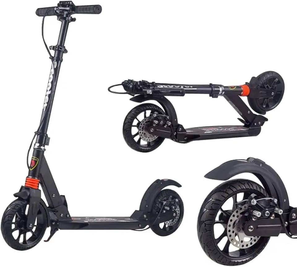 Ultra Wide Big Wheels Adulto Kick Scooter Dobrável & Ajustável Em Altura Capacidade De 330lbs Scooter Para Adolescentes Freio De Mão A Disco