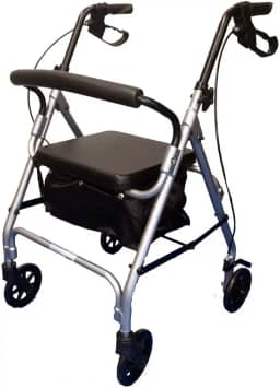 Andador Alumínio Dobrável 4 rodas 6' com bolsa/assento PRATA MBRLA42010 Cap. 100kg